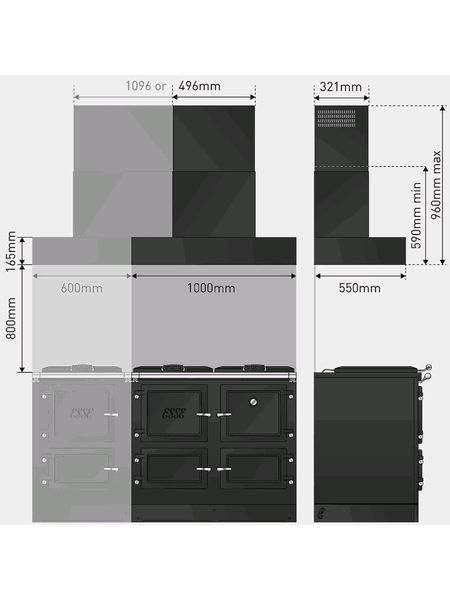 Esse Slab Telescopic extractor dimensions