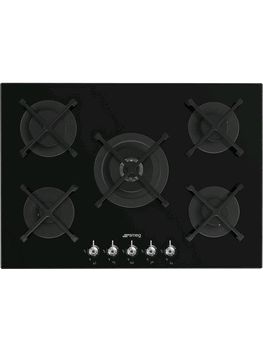 Smeg 75cm Classic Black Gas Hob, Glass on steel