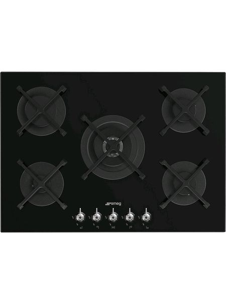 75cm Classic Black Gas Hob, Glass on steel