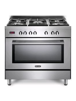 Delonghi Cookers Delonghi modern 90cm single cavity dual fuel multifunction range cooker