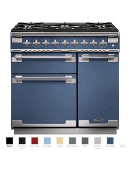 Rangemaster Elise 90 dual fuel range cooker with brushed nickel trim