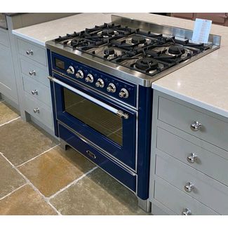 ILVE Majestic 90cm Blue range cooker Dual Fuel with Chrome knobs and trims