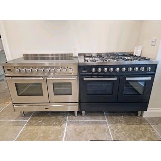 On the left we have the ILVE Roma 100cm electric cooker with induction top and on the right we have the ILVE Torino dual fuel 100cm 